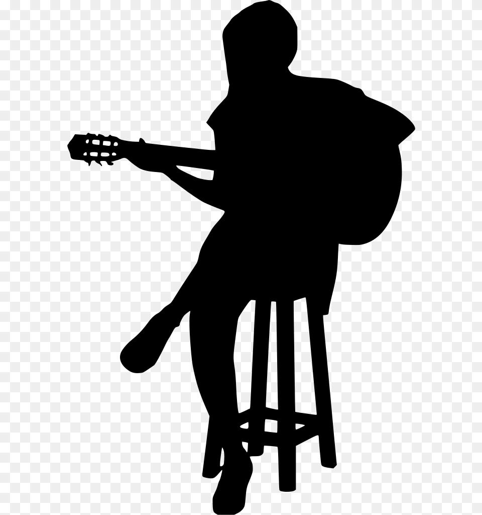 Acoustic Guitar Silhouette Girl Playing Guitar Silhouette, Gray Free Transparent Png
