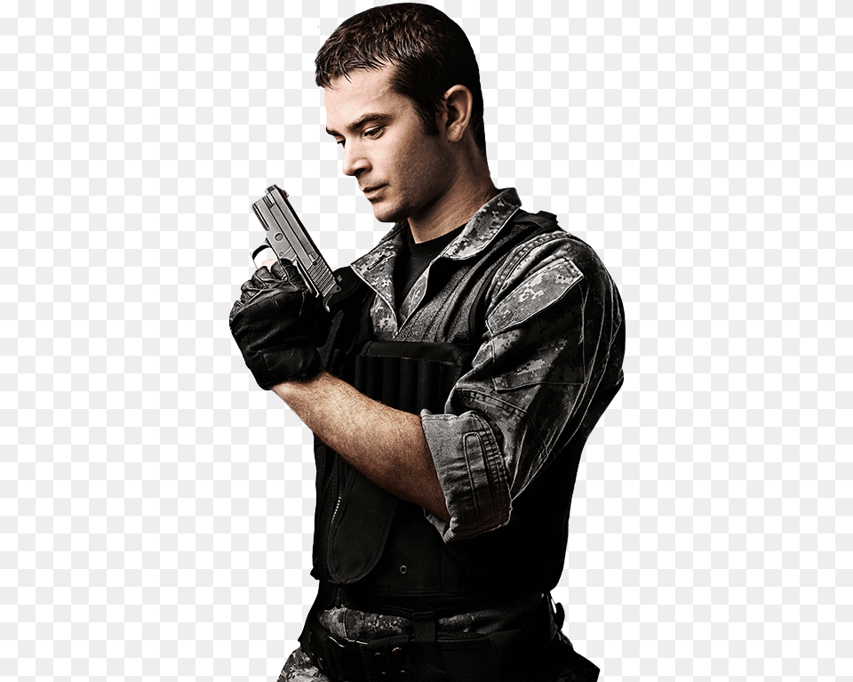 Action Schtze Mit Co2 Pistole Guy With Gun, Weapon, Jacket, Handgun, Firearm Free Png