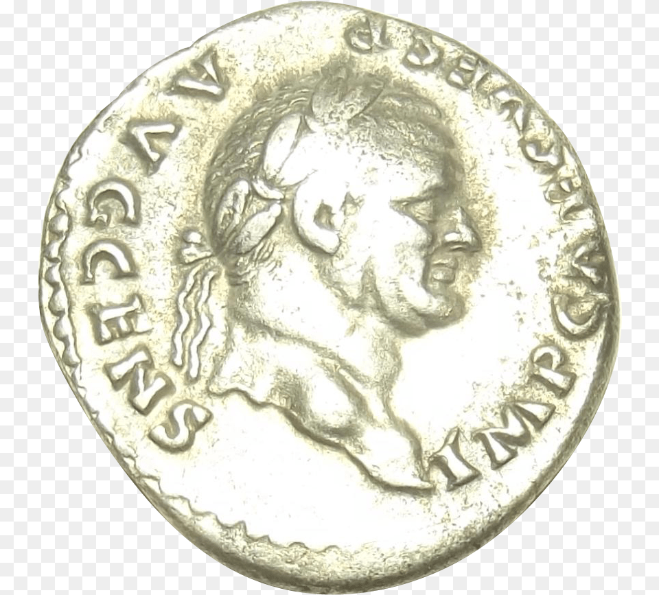 Ad Roman Emperor Vespasian Silver Denarius Coin Dime, Money, Head, Face, Person Png Image