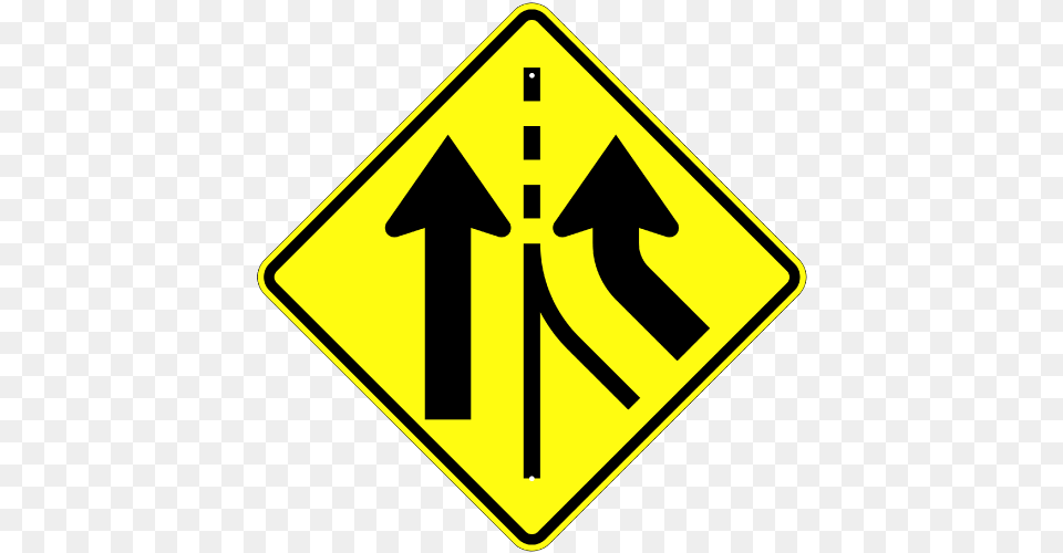 Added Lane Warning Sign Reduction In Lanes Sign, Symbol, Road Sign Png Image