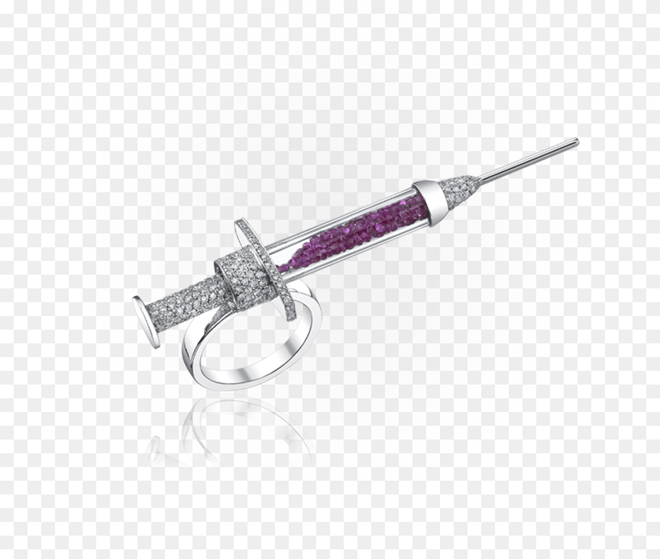 Addiction Collection Syringe Ring Jason Of Beverly Hills Syringe Ring, Injection, Sword, Weapon, Accessories Png Image