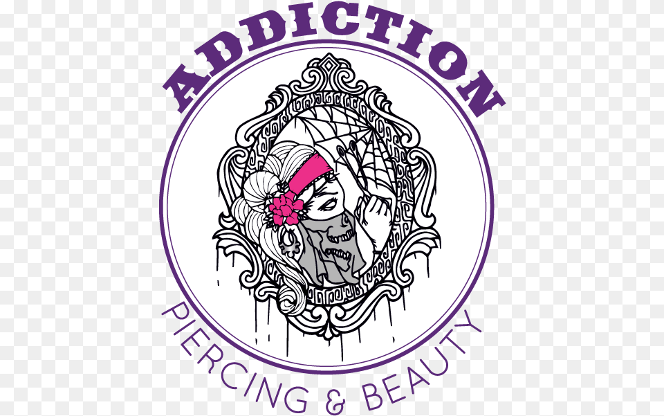 Addiction Piercing And Beauty Addiction Piercing Amp Beauty, Purple, Logo, Person, Face Free Png Download