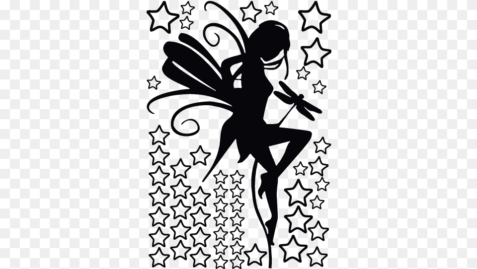 Adesivo De Parede Fada Com Estrelas Black And White Fairy, Dancing, Leisure Activities, Person, Blackboard Free Png Download