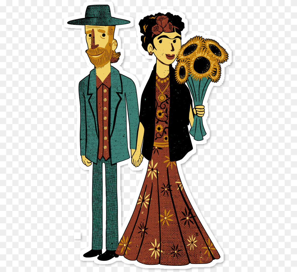 Adesivo Love Is Art Frida Kahlo And Van Gogh De Tobias Van Gogh Stickers, Person, Clothing, Formal Wear, Dress Free Png Download