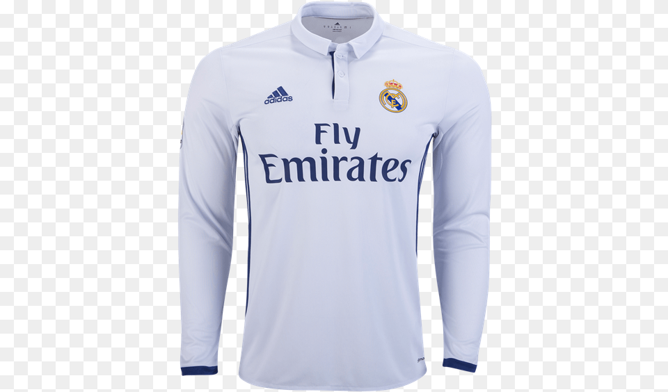 Adidas Real Madrid Long Sleeve Home Jersey 1617 Real Madrid Kit 2016 17 Long Sleeve, Clothing, Long Sleeve, Shirt Free Transparent Png