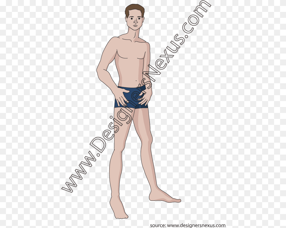 Adobe Illustrator Male Fashion Figure Sketch Template 3 4 View Fashion Figure, Clothing, Shorts, Adult, Man Png Image