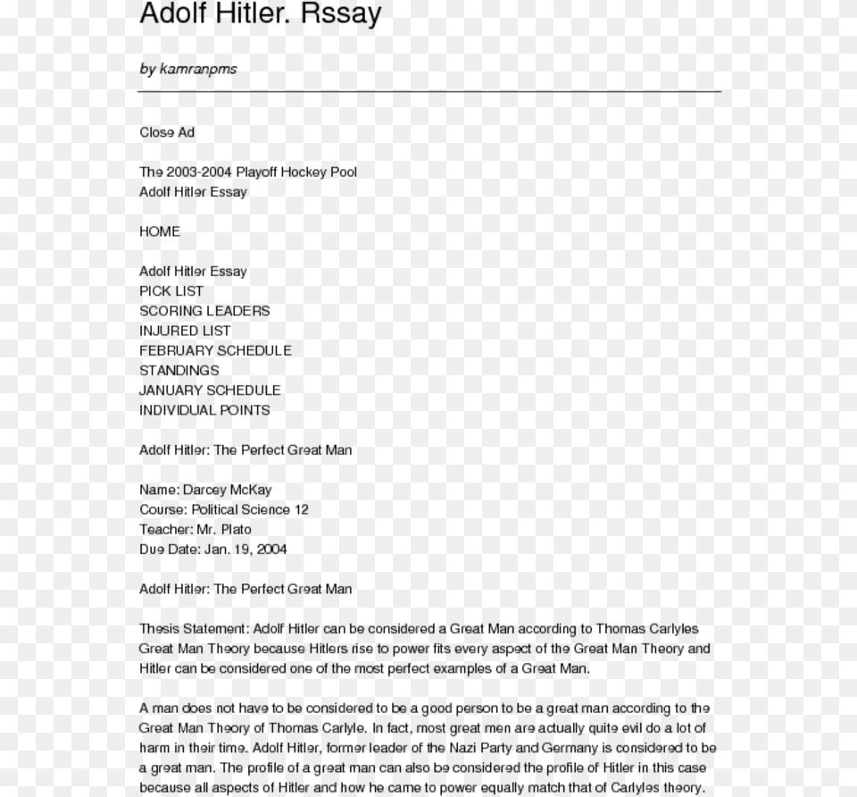 Adolf Hitler Essay, Gray Free Transparent Png