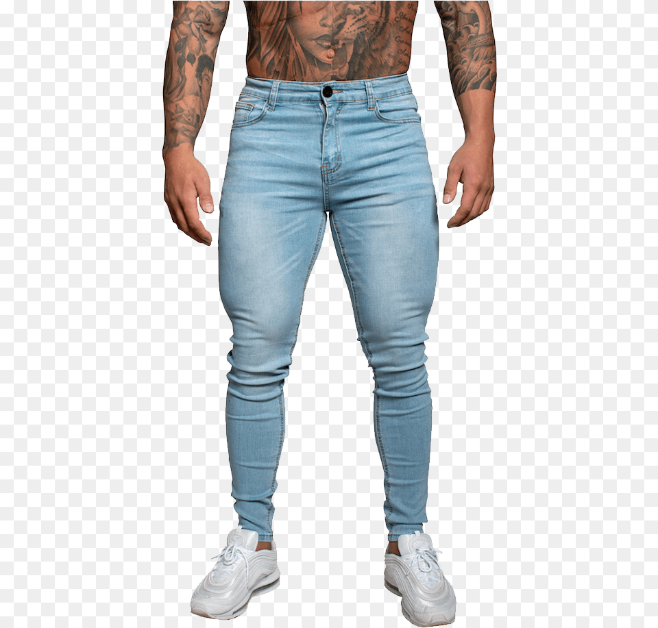 Adonis Muscle Fit Jeans Light Blue Non Ripped Trousers, Clothing, Pants, Adult, Person Png