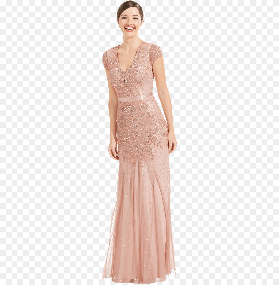 Adrianna Papell Blush Cap Sleeve Gown, Wedding Gown, Clothing, Dress, Evening Dress Png Image