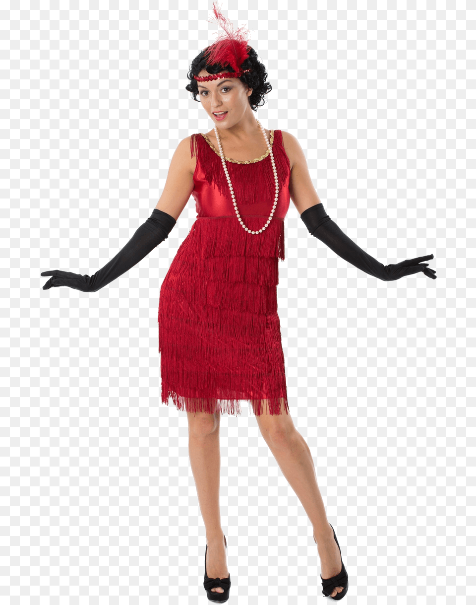 Adult 20s Red Flapper Costume Vestidos De Fiesta, Accessories, Person, Necklace, Clothing Free Png