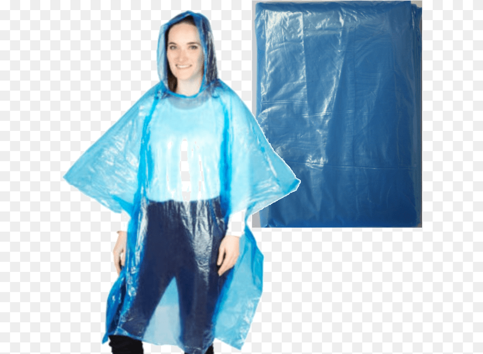Adult Blue Rain Poncho Box Of Blue Rain Poncho, Clothing, Coat, Person, Female Free Transparent Png