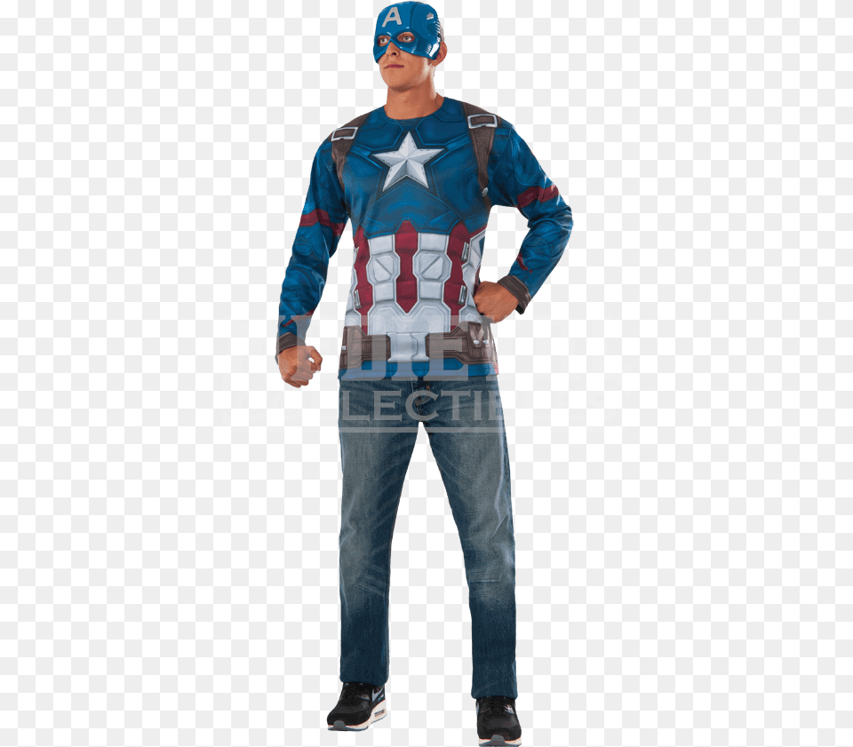 Adult Captain America Costume Top And Mask Set, Person, Clothing, Pants, Man Free Png Download
