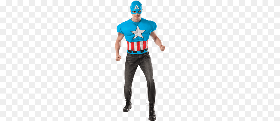 Adult Captain America Muscle Costume Top And Mask Captain America Muscle Chest Adult Costume Top, T-shirt, Person, Pants, Clothing Free Transparent Png