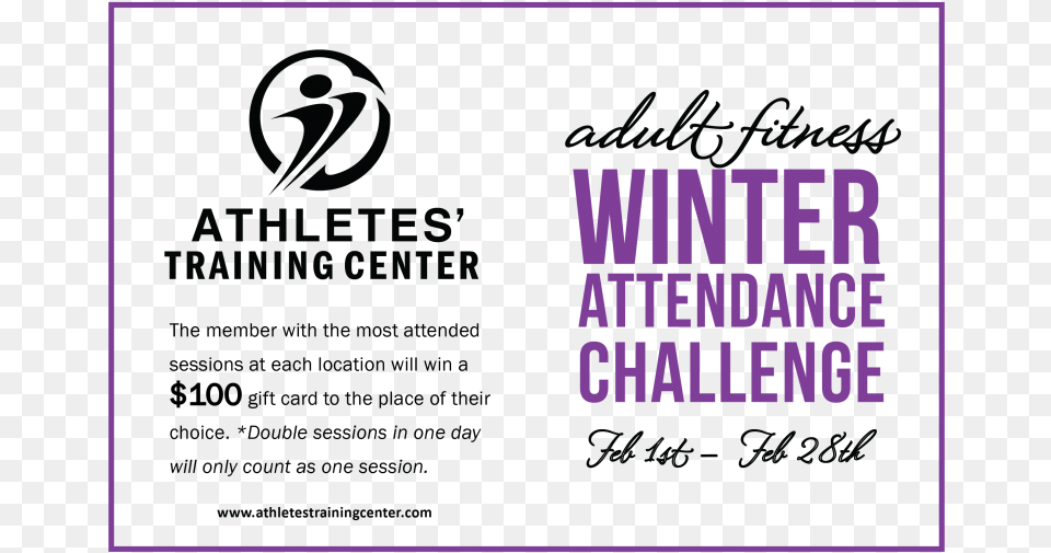 Adult Fitness Winter Attendance Challenge Three Challenges By Nicolas Hauff Paperback, Purple, Text Png