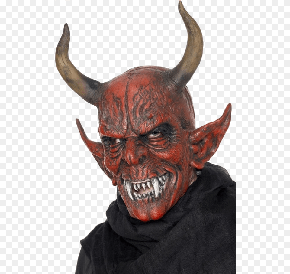 Adult Full Head Demon Devil Mask With Horns Devil Demon, Face, Person, Photography, Portrait Png Image