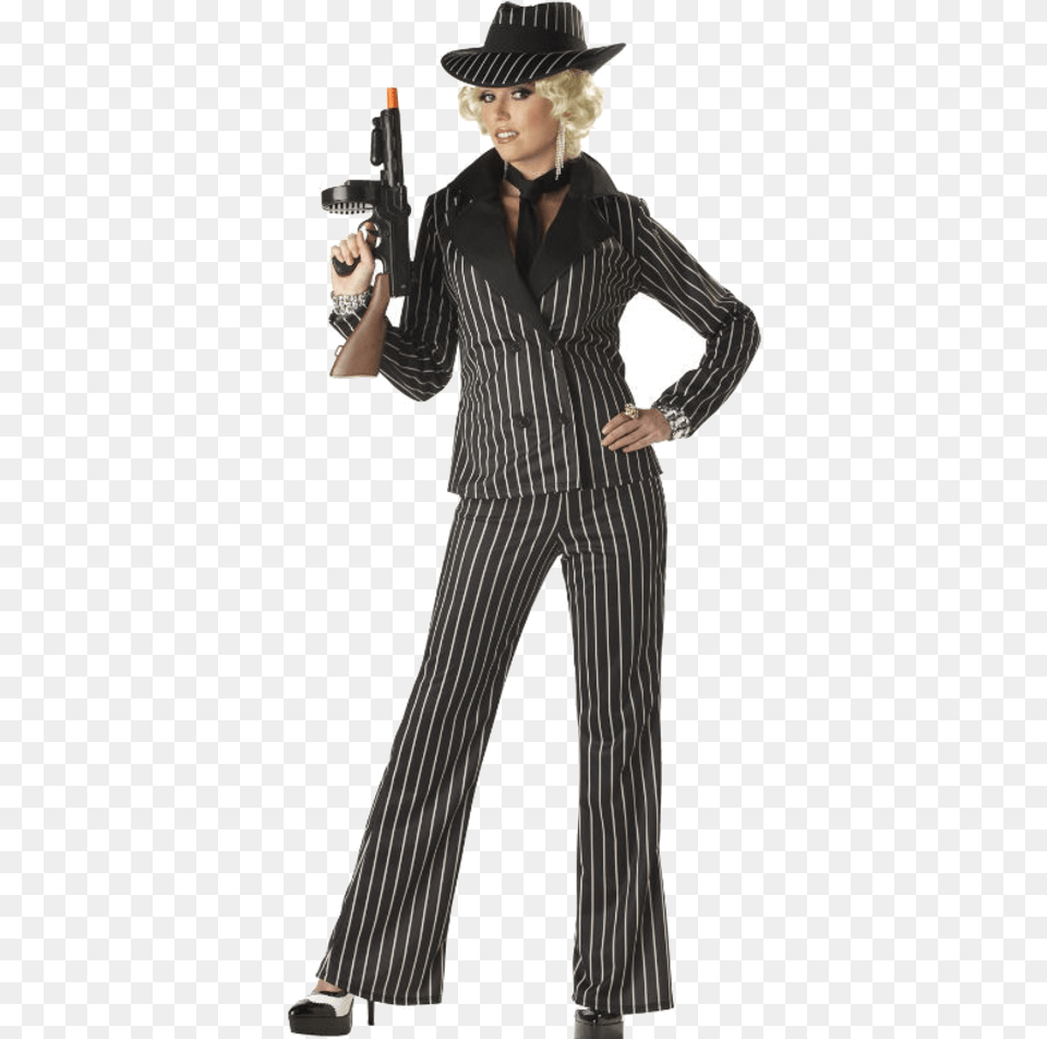 Adult Gangster Lady Costume Female Gangster, Weapon, Suit, Hat, Handgun Png Image
