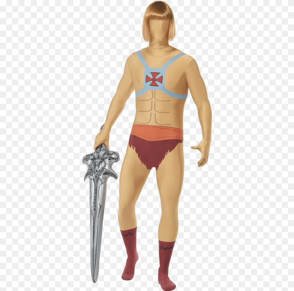 Adult He Man Morph Suits Fancy Dress, Weapon, Sock, Person, Knife Png