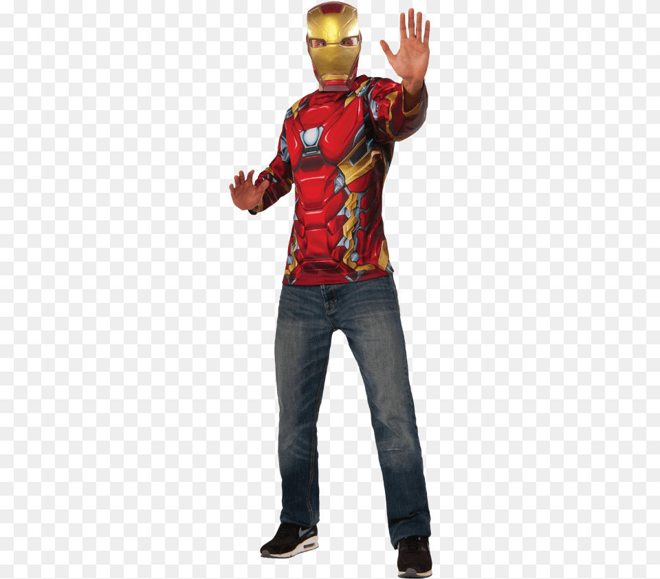 Adult Iron Man Costume Top And Mask Set Iron Man Mask Rubies Costume, Person, Body Part, Clothing, Finger Png Image