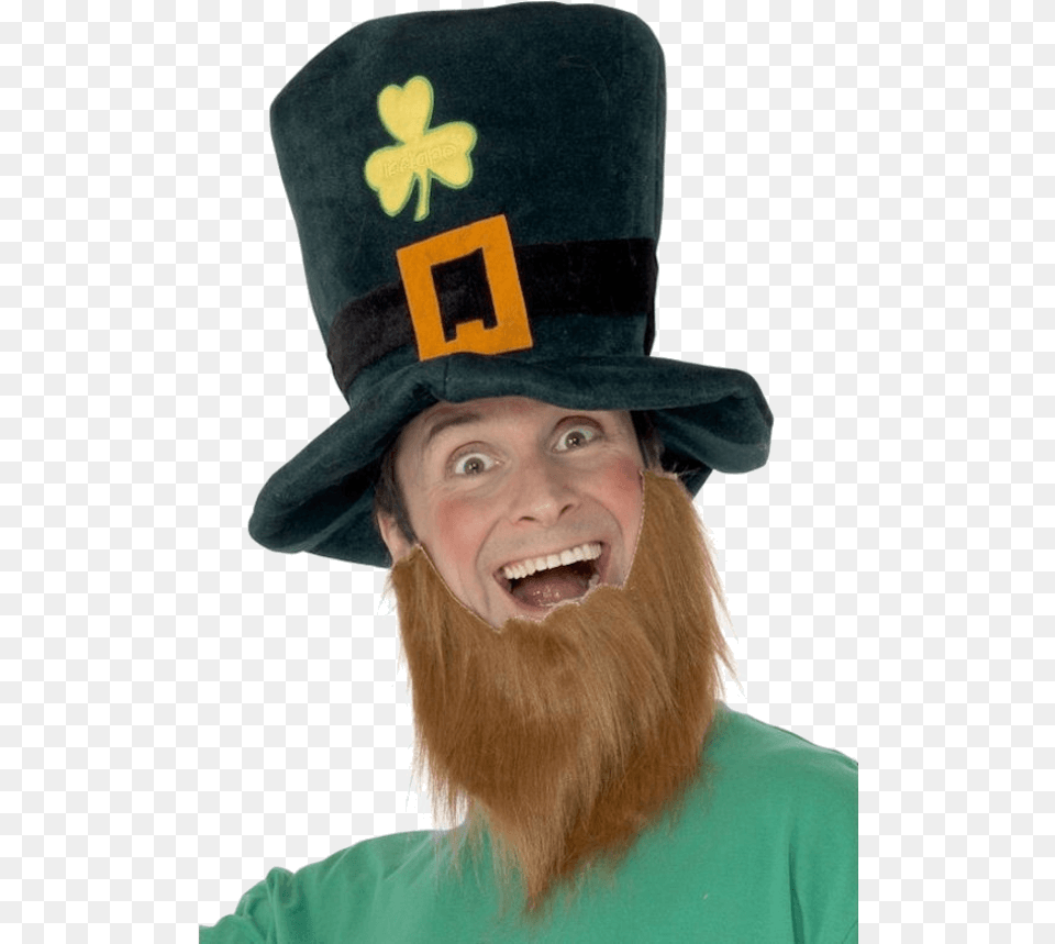 Adult Leprechaun Hat And Beard St Patrick39s Day Leprechaun Green Hat And Ginger Beer, Person, Head, Clothing, Face Free Png
