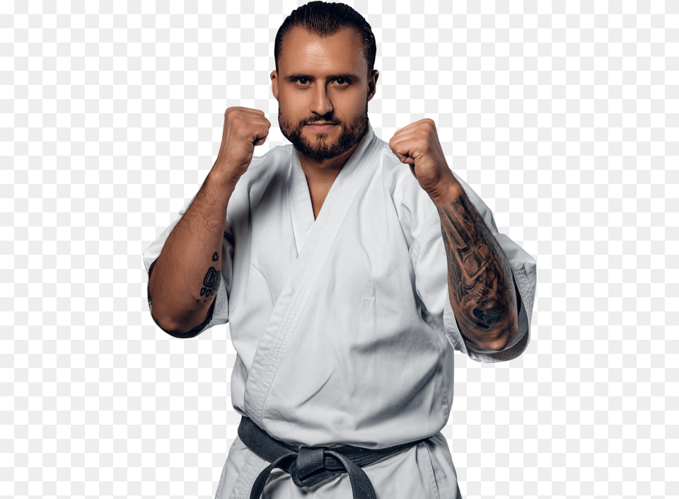 Adult Man With Fists Raised In A Defensive Karate Stance Karate Stance, Sport, Person, Martial Arts, Male Free Png Download