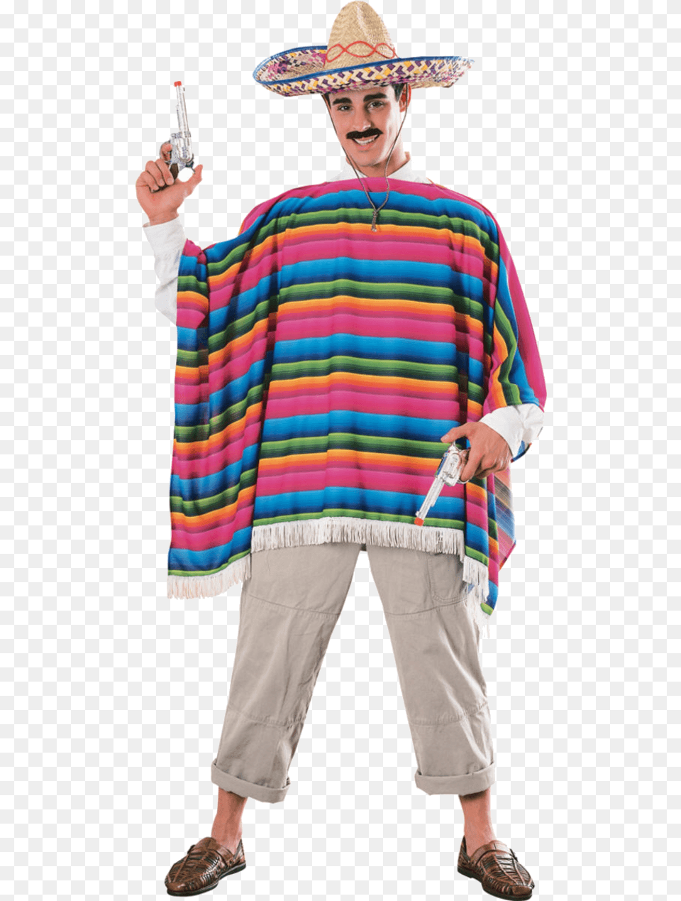 Adult Mexican Serape Poncho W Sombrero Hat Mexican Costume, Clothing, Fashion, Person, Man Png Image
