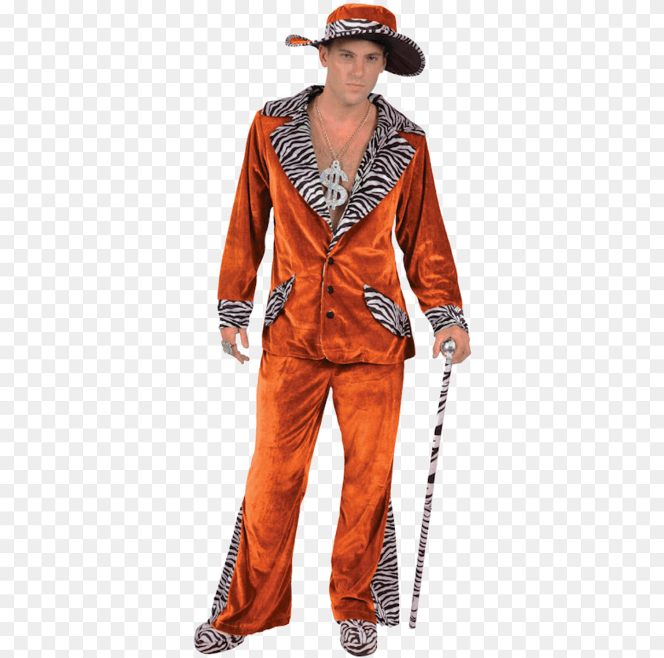 Adult Orange Pimp Costume Amp Hat Orange Pimp Suit, Person, Clothing, Man, Male Free Png Download