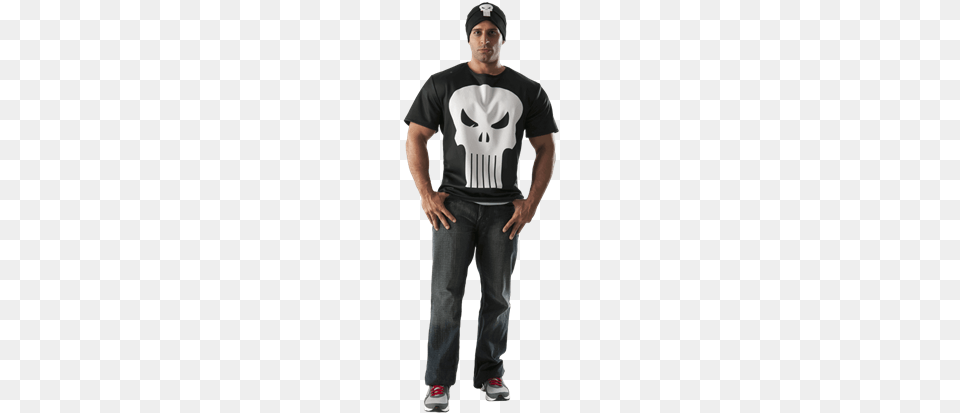 Adult Punisher Costume Top And Hat Punisher Costume, T-shirt, Baseball Cap, Cap, Clothing Png Image