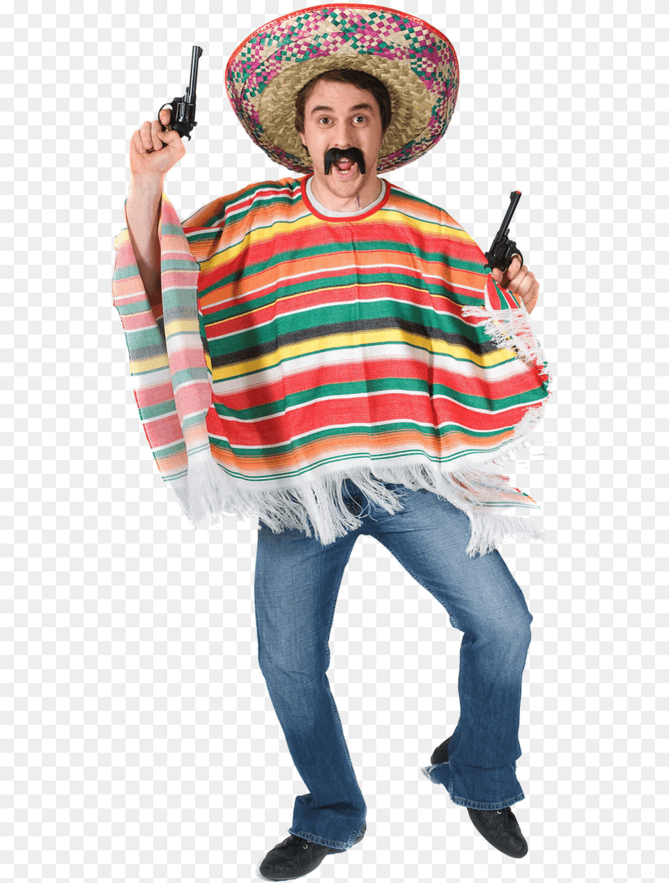 Adult Rainbow Mexican Poncho Costume Mexican Traditional Dress Men, Hat, Clothing, Person, Pants Free Png