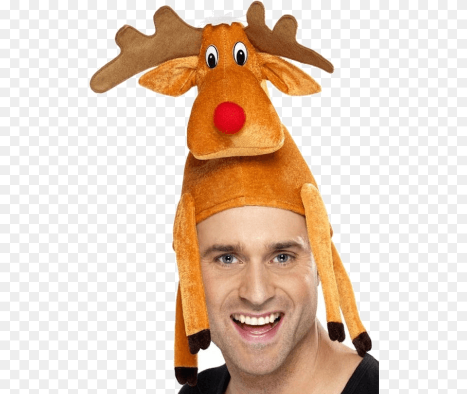 Adult Reindeer Hat Christmas Silly Hat, Toy, Plush, Clothing, Face Free Transparent Png