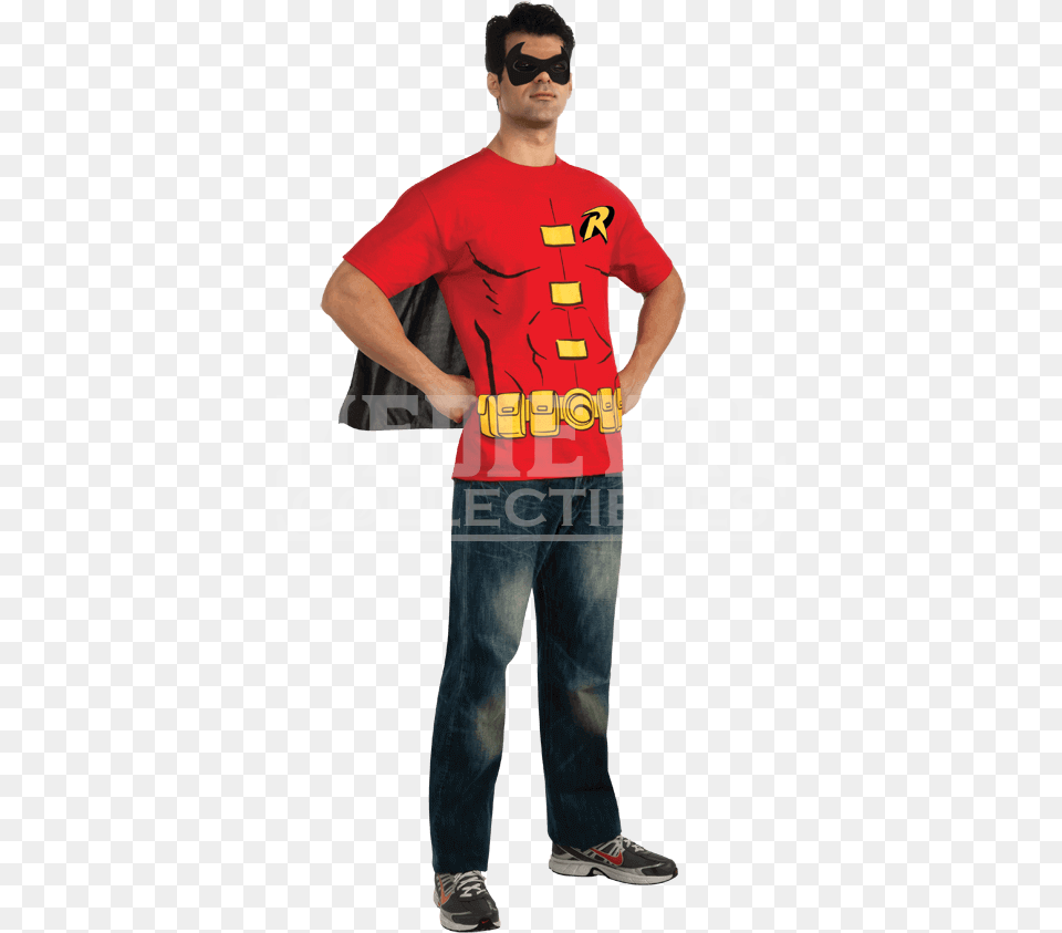 Adult Robin Cape T Shirt With Mask Robin Shirt With Cape, Clothing, Pants, T-shirt, Male Free Transparent Png