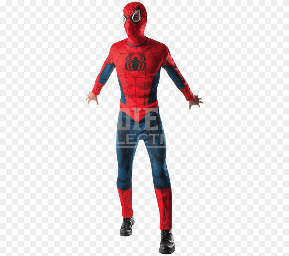 Adult Spider Man Costume And Mask, Clothing, Person, Pants, Male Png Image