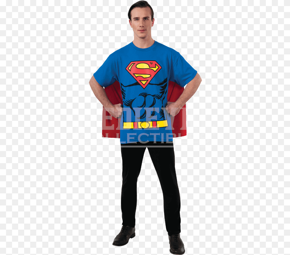 Adult Superman Cape T Shirt Superman Shirt With Cape, Clothing, T-shirt, Male, Man Png