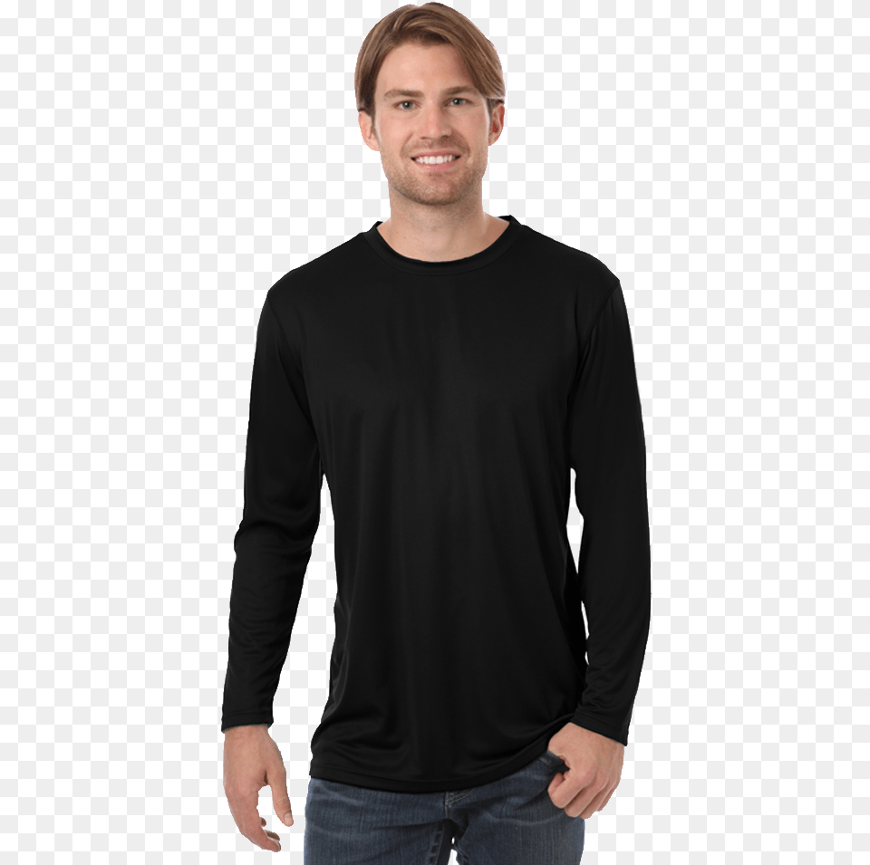 Adult Value Ls Wicking Tee T Shirt, Sleeve, Person, Man, Male Free Png Download