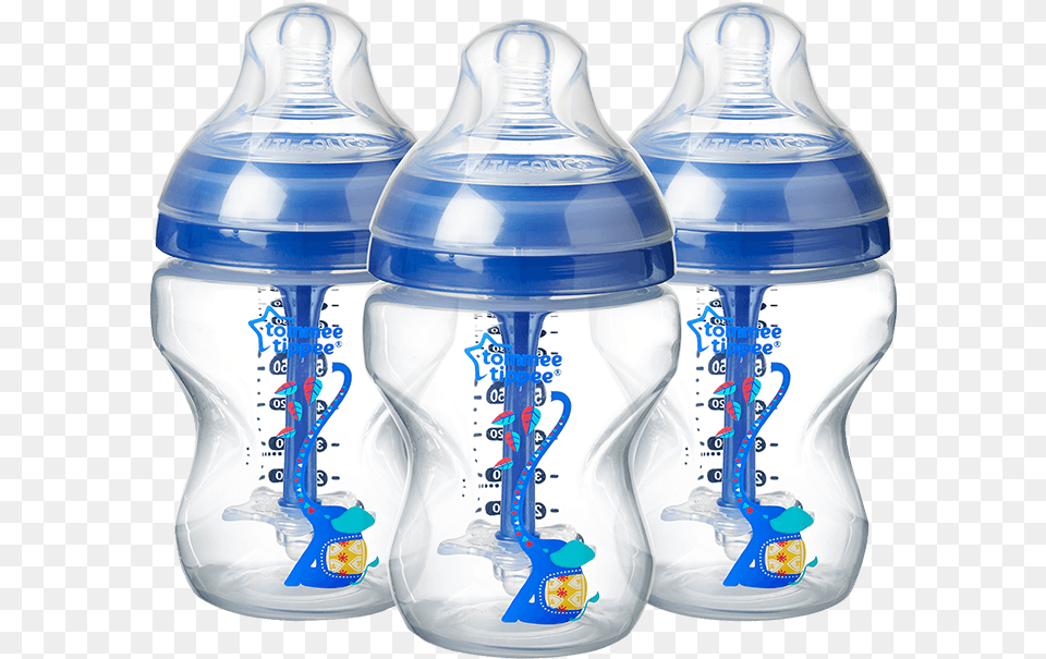 Advanced Anti Colic Decorated Feeding Bottle 3x 9oz Tommee Tippee Advanced Anti Colic Bottles, Water Bottle, Shaker Png