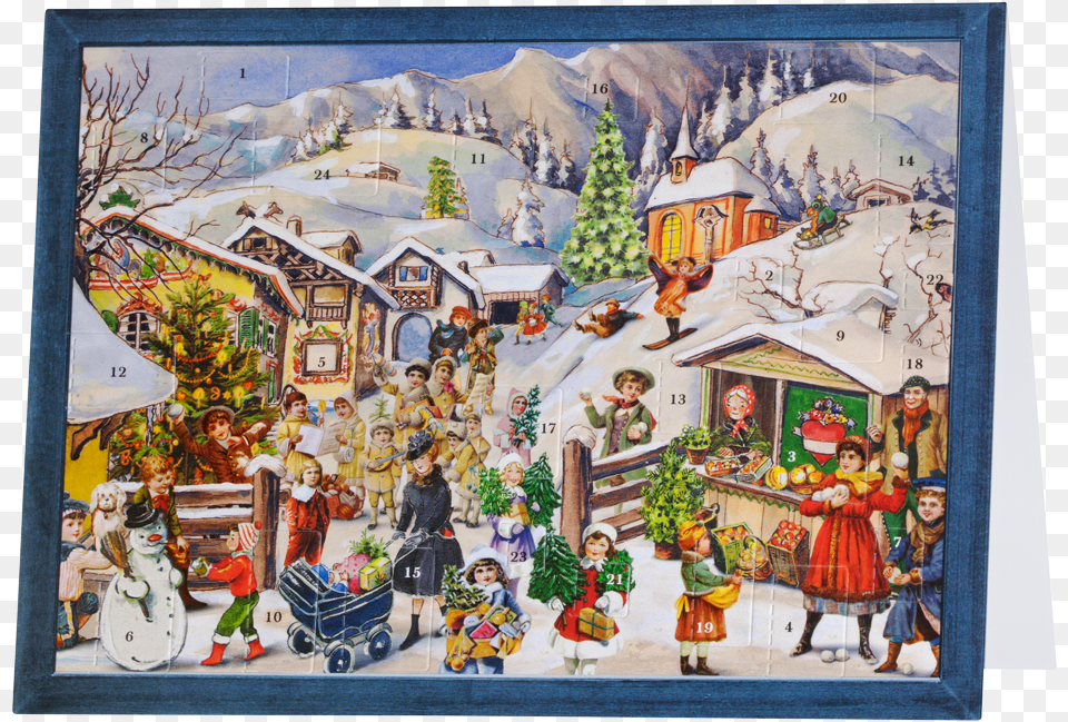 Advent Calendar Postcard Snowball Fight Old German Christmas Calendar, Art, Painting, Adult, Person Free Png
