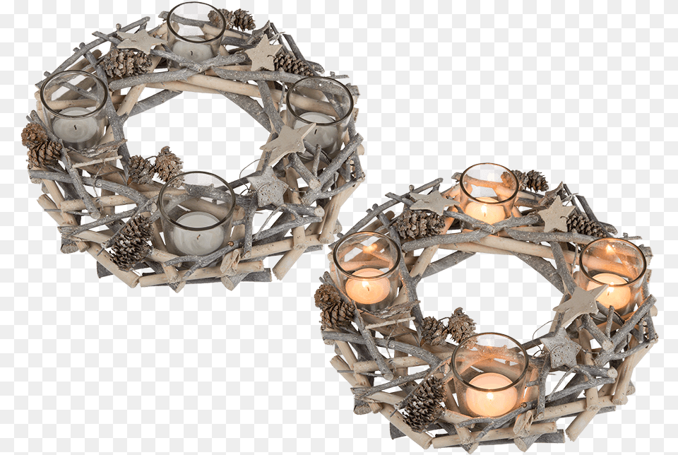 Advent Wreath Made Of Wooden Branches With 4 Tealightholder Branches Advent Wreath, Bronze, Candle Free Png