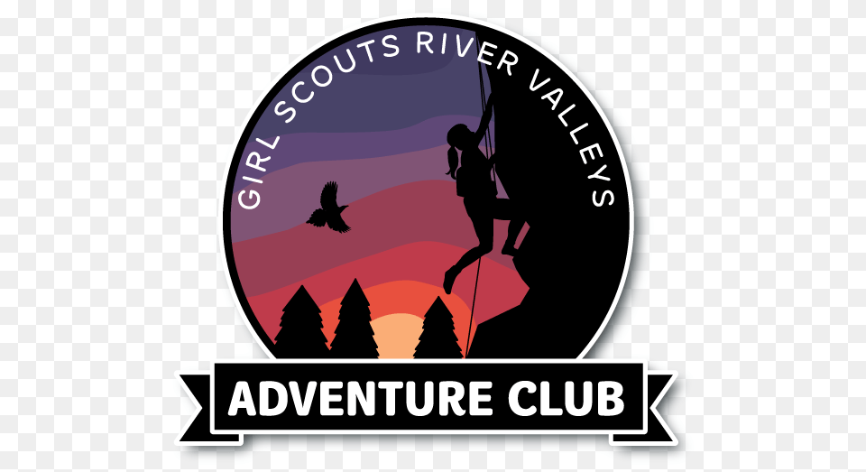 Adventure Club Patch Featuring A Girl Rock Climbing Silhouette, Adult, Male, Man, Person Free Png Download