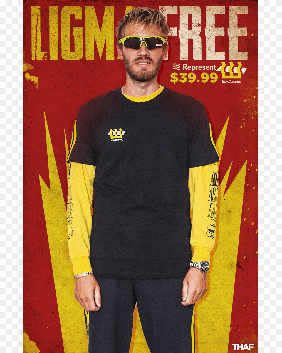 Advertisement For Pewdiepie39s New Merch Advertising, Accessories, Sunglasses, Sleeve, Person Png Image