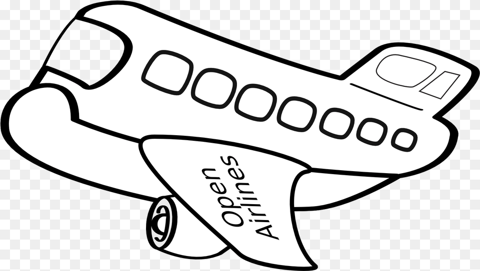 Aereo Passeggeri Funny Airplane Black White Line Art Airplane Black And White Clipart, Aircraft, Transportation, Vehicle Free Png Download