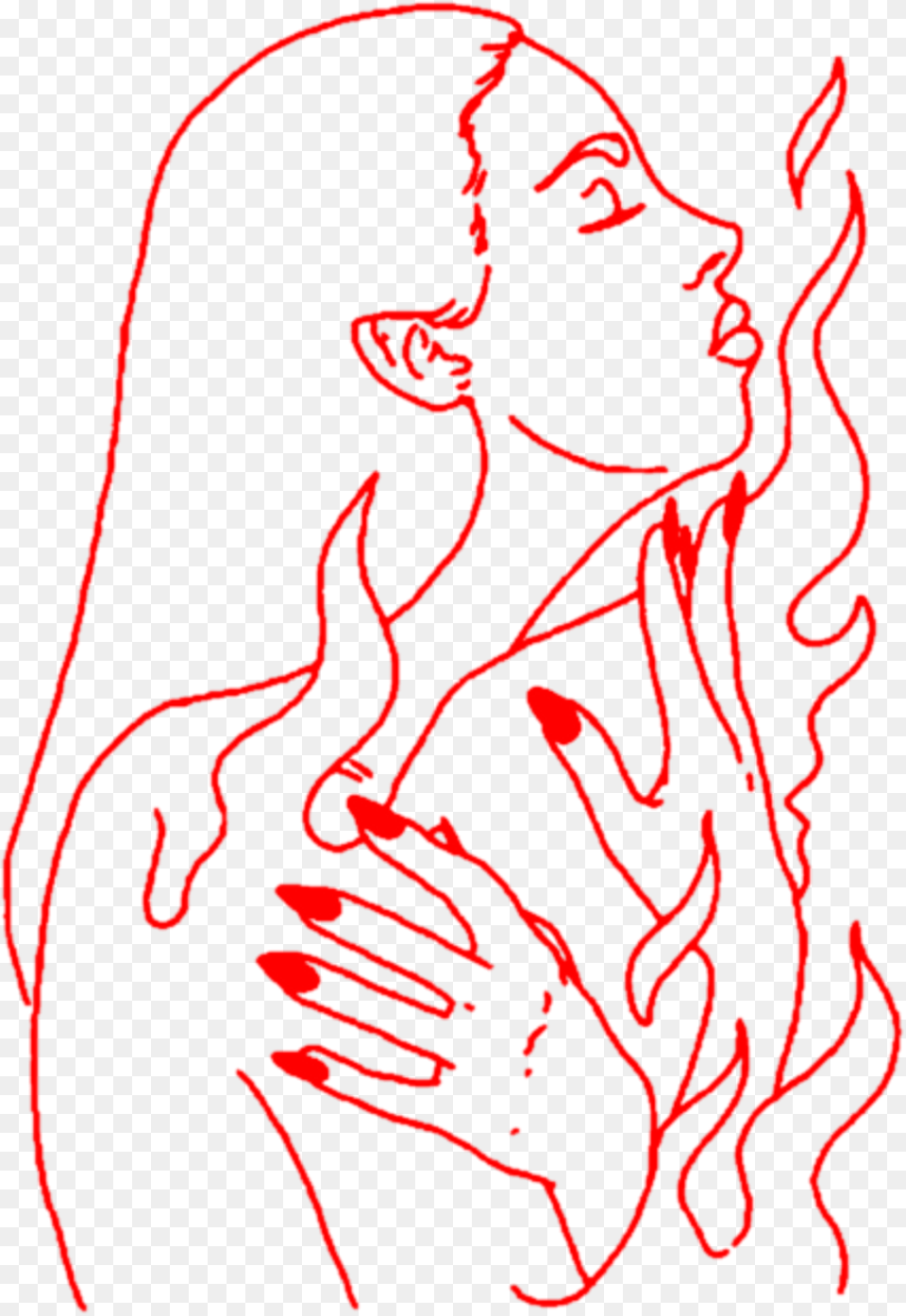 Aesthetic Art Girl Woman Lineart Outline Red Hand Hands Aesthetic Outline, Person, Face, Head Free Transparent Png