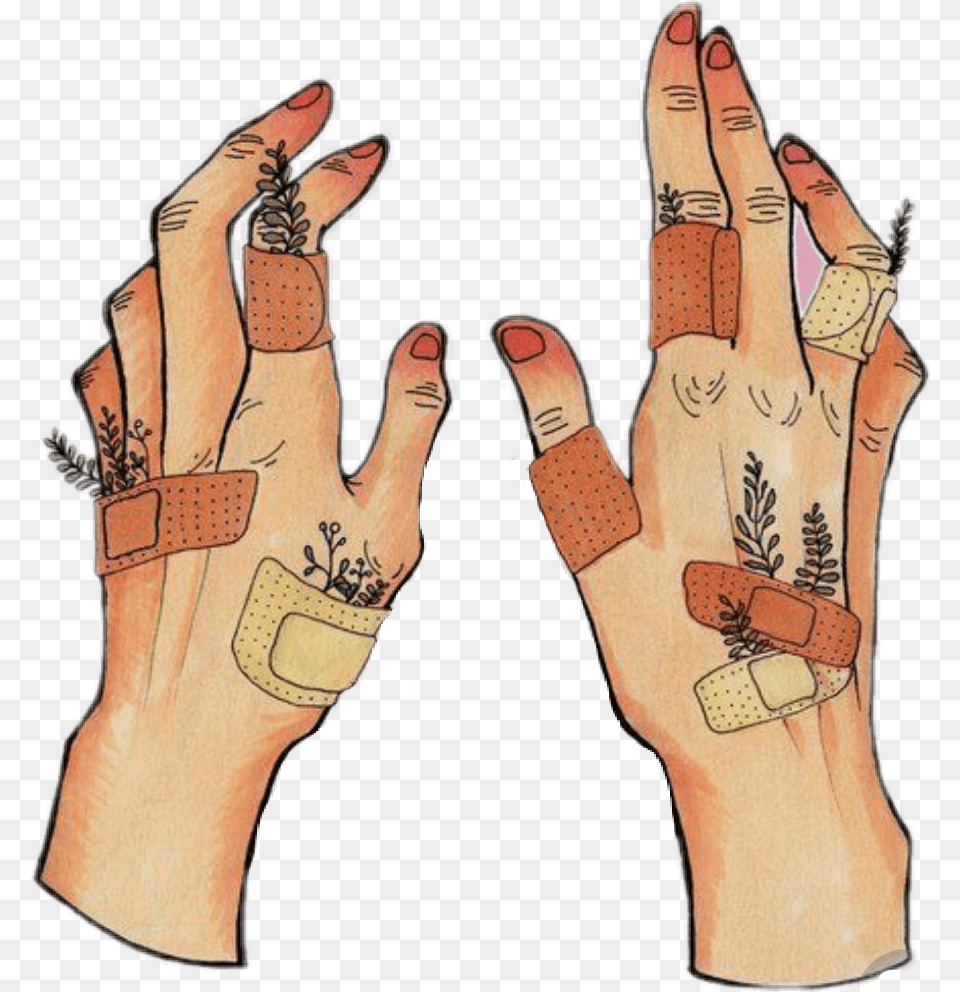 Aesthetic Band Aid Drawing Hand Aesthetic Drawing, Body Part, Finger, Person, Clothing Free Png Download