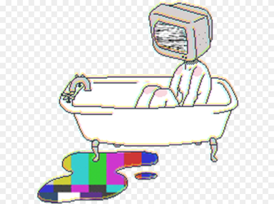 Aesthetic Clipart Retro Tv Head Art, Bathing, Bathtub, Person, Tub Png Image