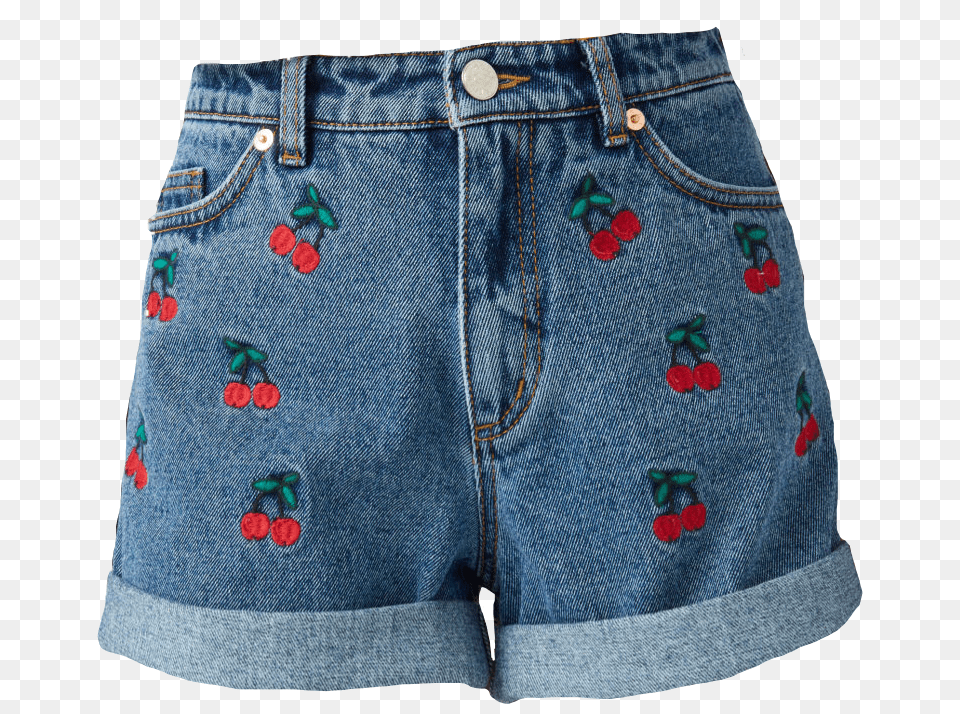 Aesthetic Clothes Cherry Embroidered Denim Shorts, Clothing, Jeans, Pants Free Transparent Png