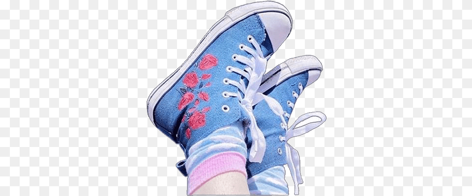 Aesthetic Converse Shoes Socks Roses Flowers Blue Aesthetic Tumblr Girl, Clothing, Footwear, Shoe, Sneaker Free Png Download