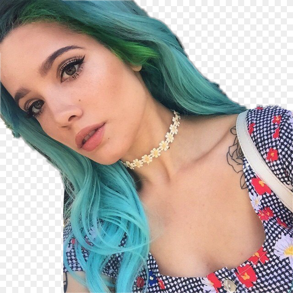 Aesthetic Halsey Tumblr Freetoedit Girl Singer With Blue Hair, Person, Adult, Female, Woman Free Png