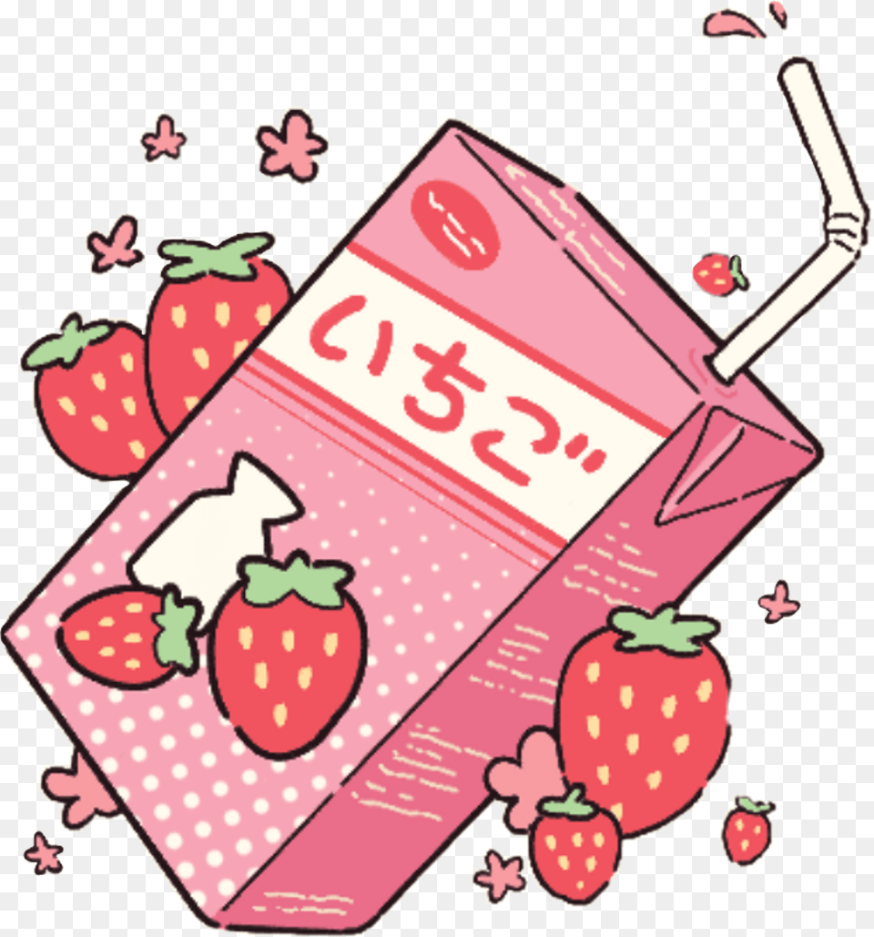 Aesthetic Strawberry Milk, Berry, Food, Fruit, Produce Free Png Download