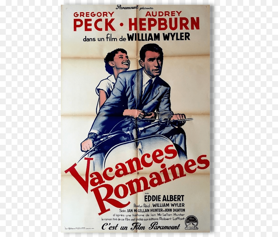 Affiche Ancienne Vespa Vntage Vacances Romaines Audrey Film Poster Roman Holiday, Advertisement, Book, Publication, Adult Free Png