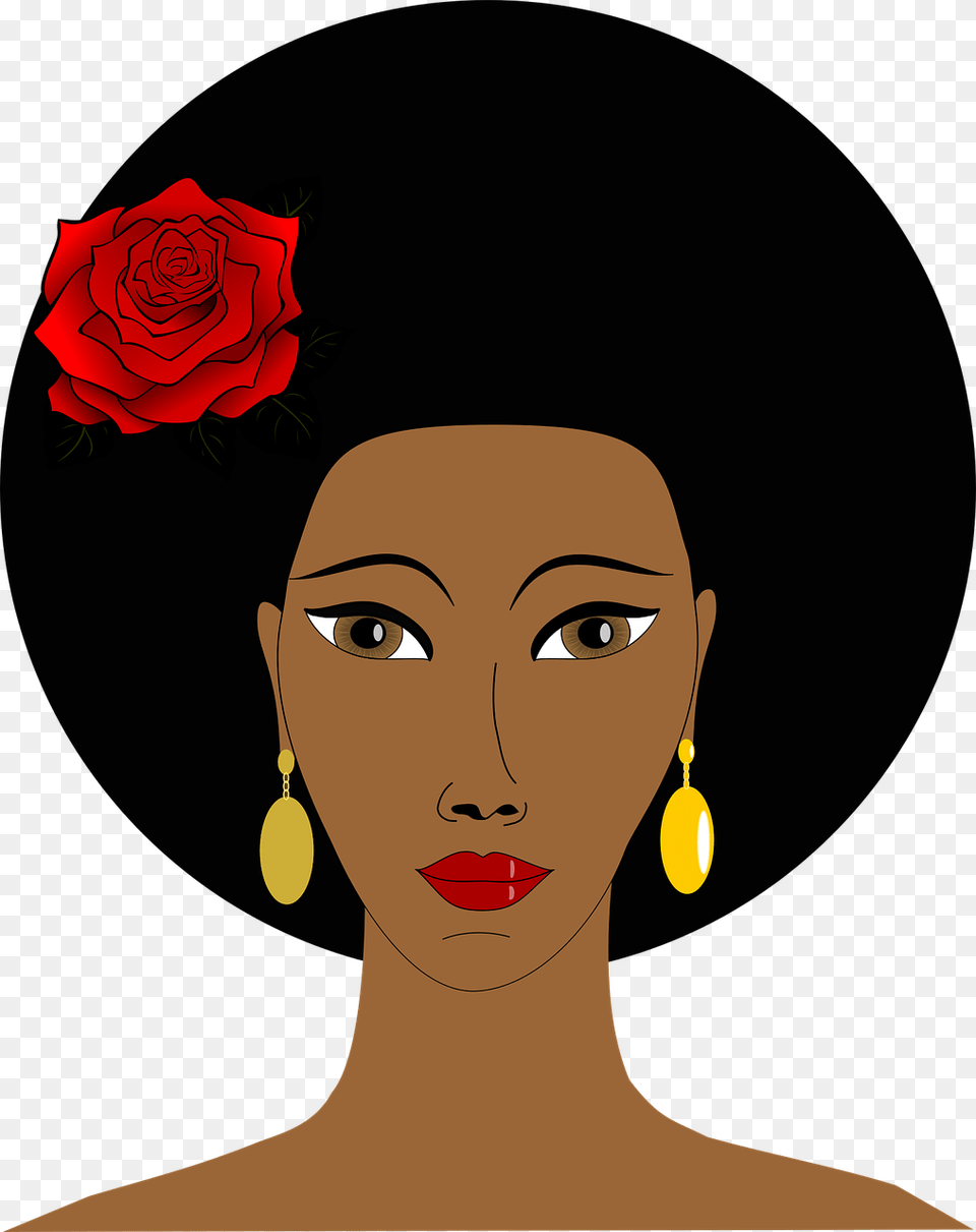 African Afro Black Cartoon Face Hair People Black Woman Face Clipart, Accessories, Rose, Plant, Jewelry Png Image