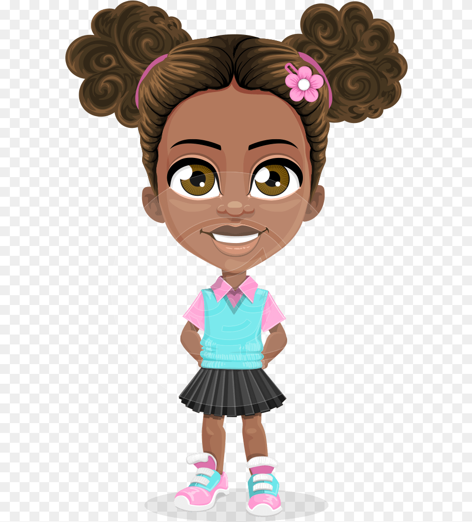 African American School Girl Cartoon Vector Character Cartoon Little Girl, Photography, Baby, Person, Face Free Png