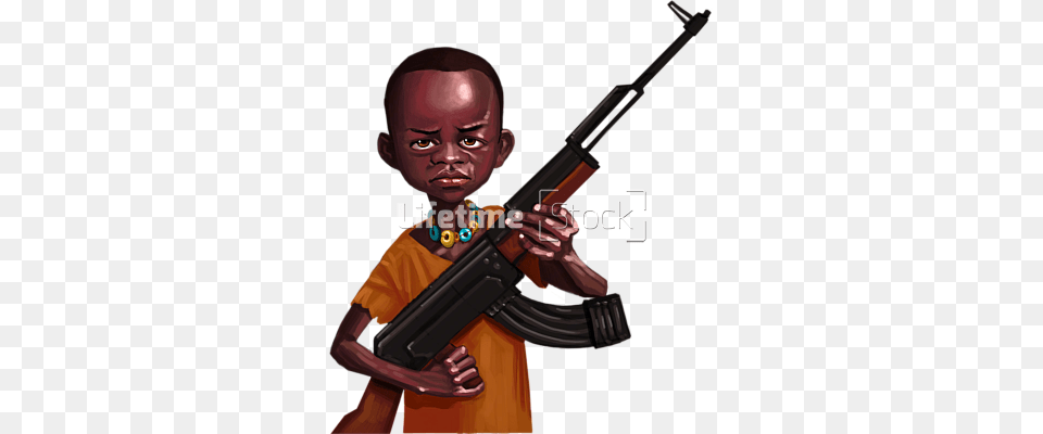 African Child Holding Ak Assault Rifle, Weapon, Firearm, Gun, Person Free Png